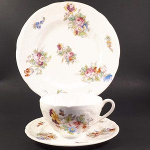 Vintage Coalport TRIO Floral Tea Cup , Saucer & plate pattern A.D 1750